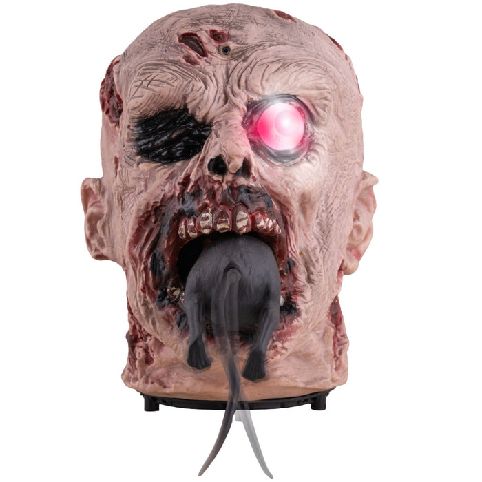 Zombie-Kopf mit Ratte - Animiert | 25 cm - Halloween Dekoration