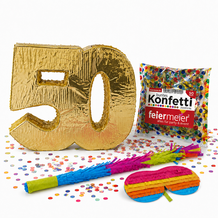 Pinata-Set | 4-tlg. mit Augenmaske, Schlagstock und Konfetti