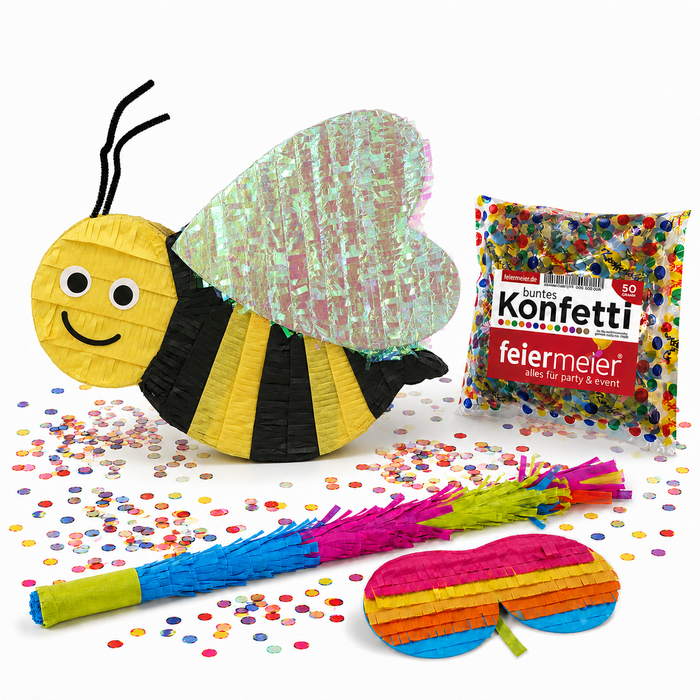 Pinata-Set | 4-tlg. mit Augenmaske, Schlagstock und Konfetti