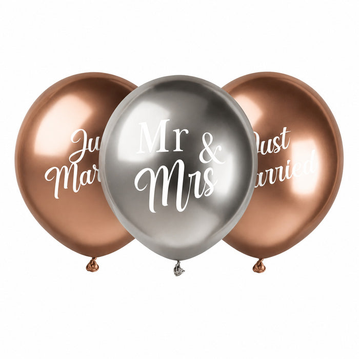 Latexballon 48 cm Mr&Mrs + Just Married Roségold Silber | 3 Stück