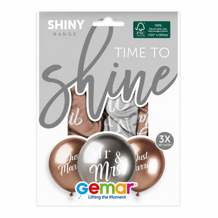 Latexballon 48 cm Mr&Mrs + Just Married Roségold Silber | 3 Stück