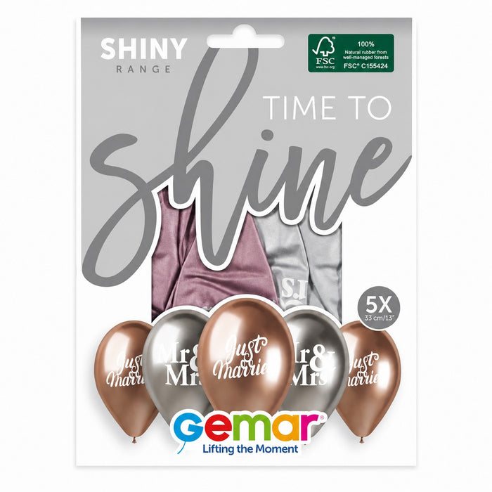 Latexballon 33 cm Mr&Mrs + Just Married Roségold Silber | 5 Stück