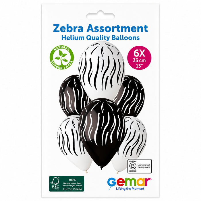 Latexballon 33 cm Zebra | 6 Stück
