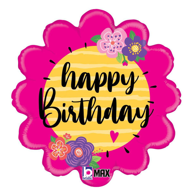 ABC18 Folienballon Blume "Happy Birthday" | 46 cm