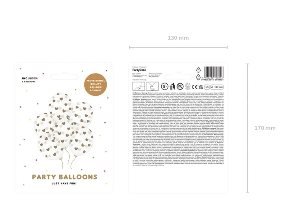 6 Stk. Luftballon Ø30cm "goldene Herzen" | Crystal Clear