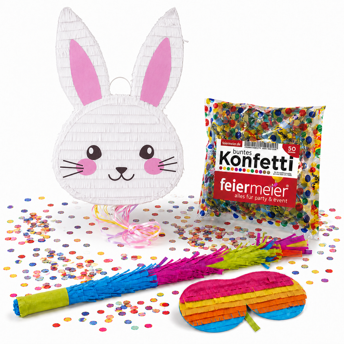Pinata-Set | 4-tlg. mit Augenmaske, Schlagstock und Konfetti