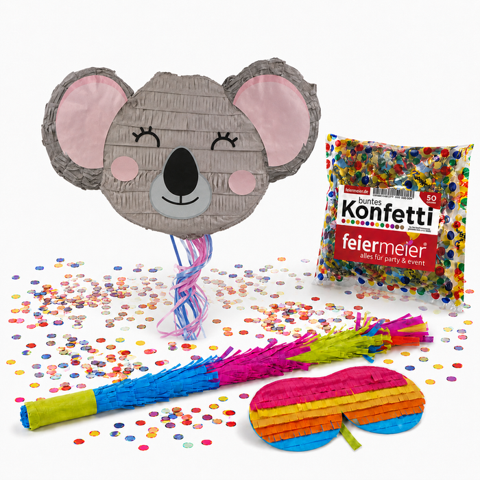Pinata-Set | 4-tlg. mit Augenmaske, Schlagstock und Konfetti
