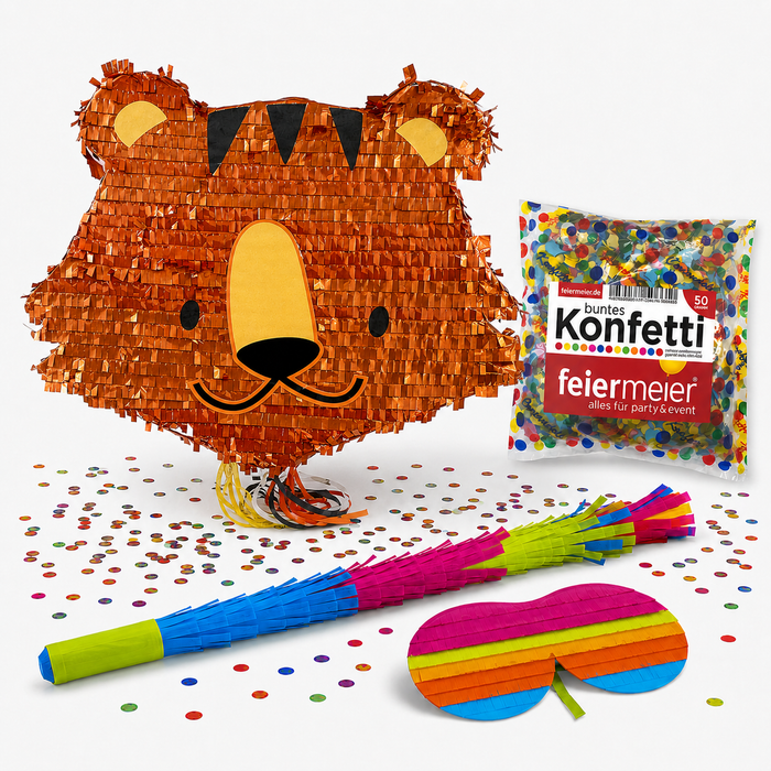 Pinata-Set | 4-tlg. mit Augenmaske, Schlagstock und Konfetti