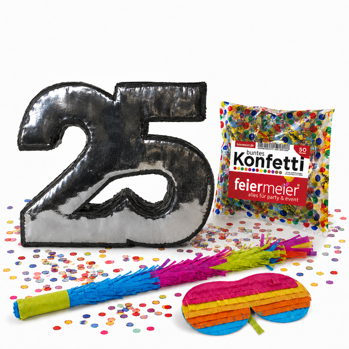 Pinata-Set | 4-tlg. mit Augenmaske, Schlagstock und Konfetti