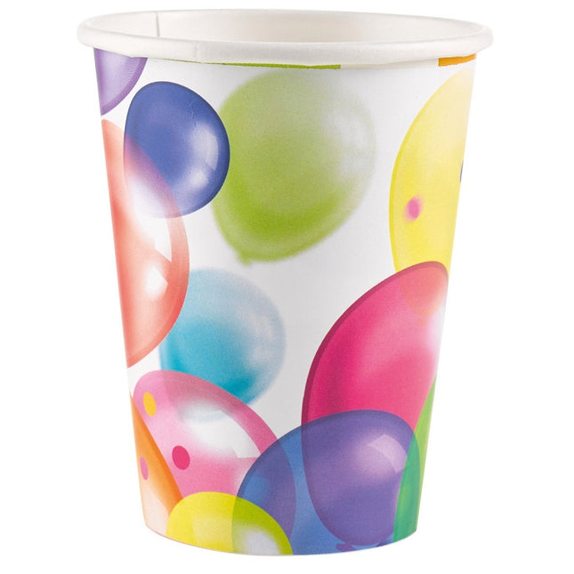 "Balloons" Luftballon Konfetti Motiv Partygeschirr - 8 Pappbecher 250 ml