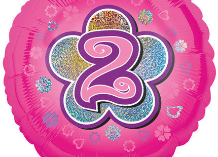 "2" Runder Folienballon mit Blumen für Geburtstag und Jubiläum - 43 cm Pink ABC18