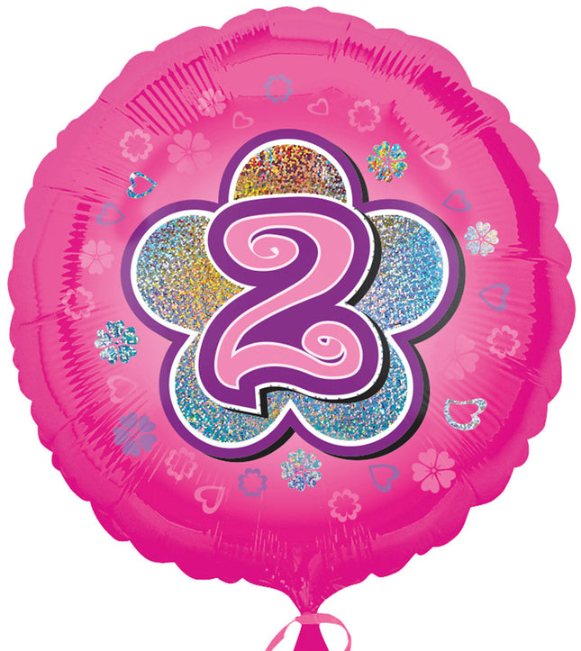 "2" Runder Folienballon mit Blumen für Geburtstag und Jubiläum - 43 cm Pink ABC18