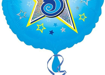 "3" Runder Folienballon mit Sternen für Geburtstag und Jubiläum - 43 cm Blau ABC18