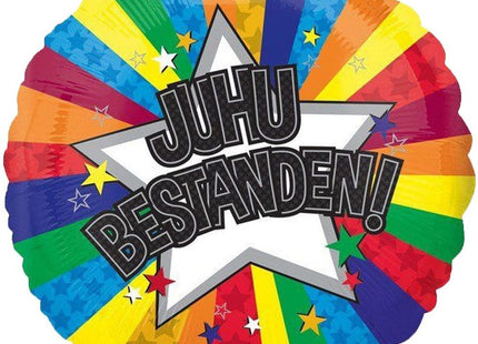 "Juhu Bestanden" Runder Folienballon Bunt Abitur Abschlussfeier - 43 cm ABC18