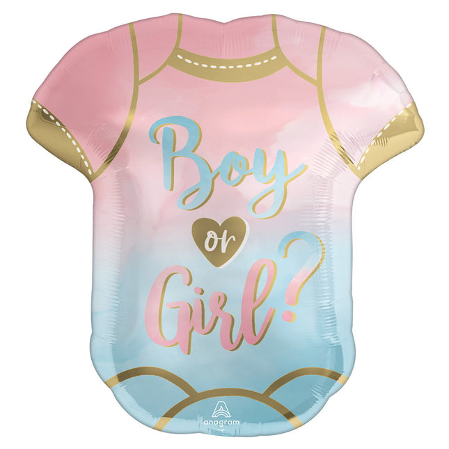 Shape Folienballon "Boy or Girl?" Body Rosa/Blau/Gold | 55x60 cm
