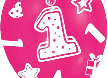 "1. Geburtstag" Latexballons Luftballons 27,5 cm Dekoration Party Mädchen - 6 Stück Pink