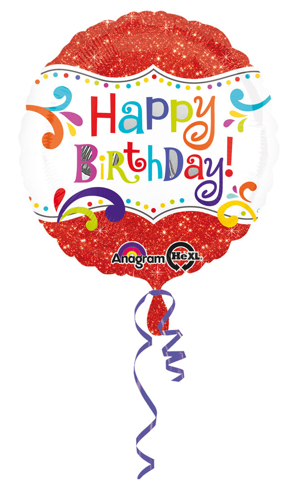 ABC18  Folienballon"Happy Birthday" Glitzer | Ø 43 cm