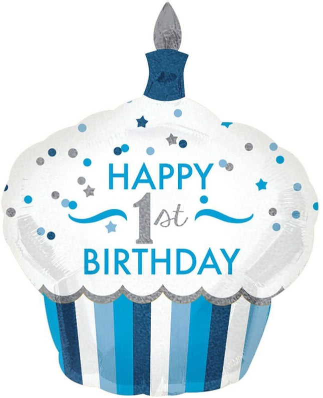 Cupcake XL Folienballon "1st Birthday Boy" - SuperShape 73 x 91 cm