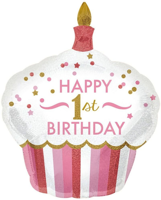 Cupcake XL Folienballon "1st Birthday Girl" - SuperShape 73 x 91 cm