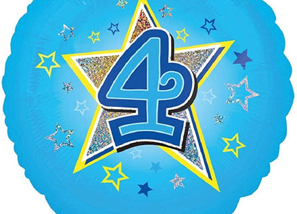 "4" Runder Folienballon mit Sternen für Geburtstag und Jubiläum - 43 cm Blau ABC18
