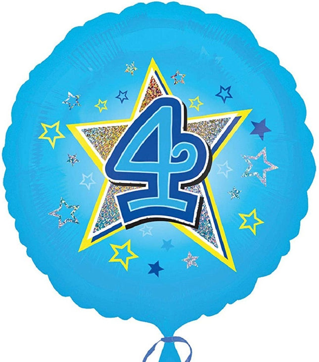 "4" Runder Folienballon mit Sternen für Geburtstag und Jubiläum - 43 cm Blau ABC18