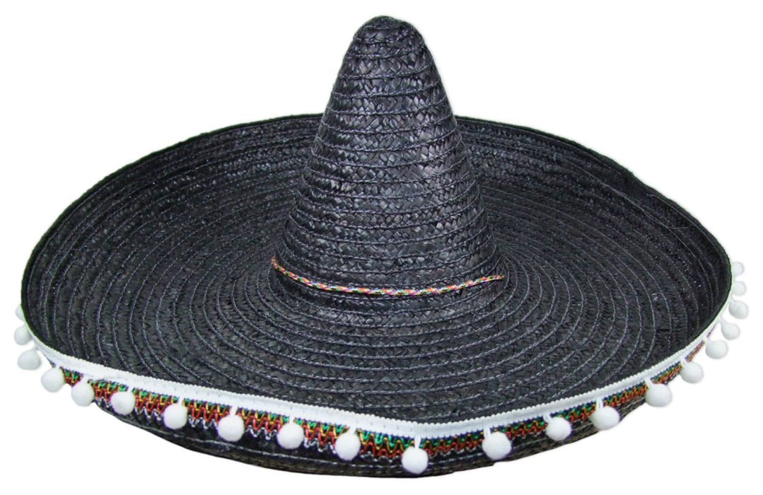 Mexikaner Sombrero mit Troddeln - 60 cm Durchmesser | Schwarz