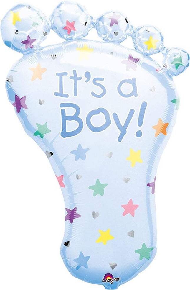 "It´s a Boy - Fuß" XL SuperShape Folienballon Babyshower - Hellblau 82 cm Höhe