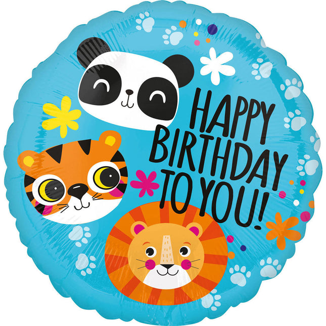Amscan "Happy Birthday" Löwe Tiger Panda Folienballon - Ø 43 cm Blau 4122201 | ABC18