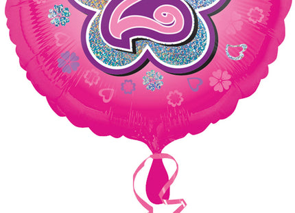 "2" Runder Folienballon mit Blumen für Geburtstag und Jubiläum - 43 cm Pink ABC18