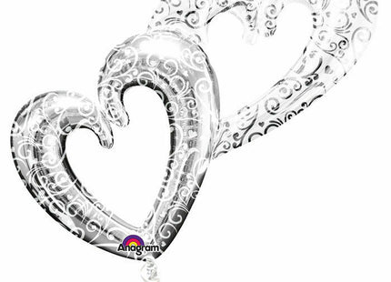 "Verschmolzene Herzen" XL Folienballon Hochzeit Liebe - Silber 134 x 91 cm SuperShape