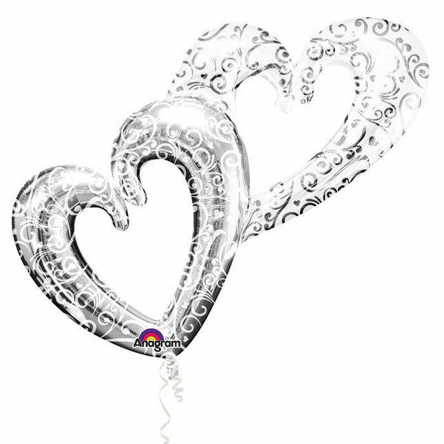 "Verschmolzene Herzen" XL Folienballon Hochzeit Liebe - Silber 134 x 91 cm SuperShape