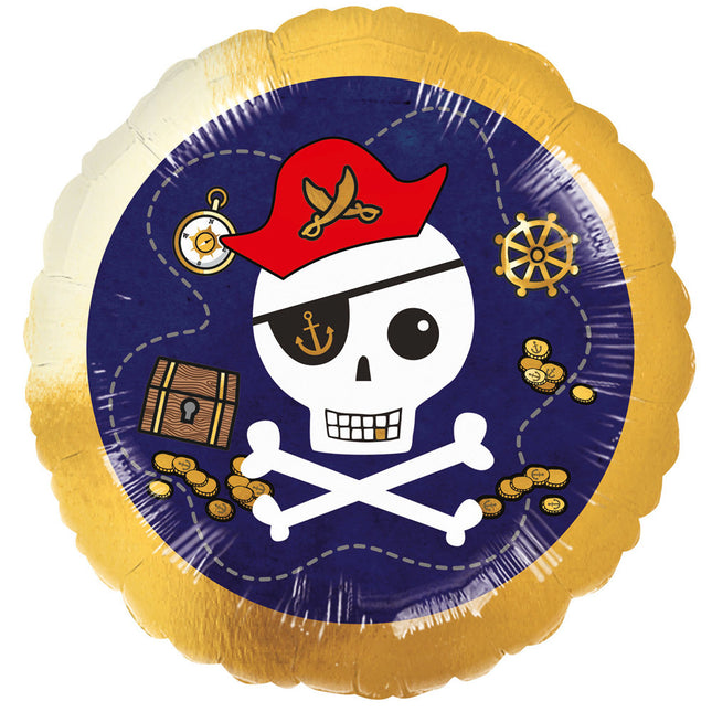 Amscan "Pirates Map" - Piraten Folienballon Rund Ø 43 cm - Blau Gold 4331975 | Kinder Geburtstag ABC18