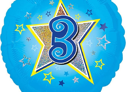 "3" Runder Folienballon mit Sternen für Geburtstag und Jubiläum - 43 cm Blau ABC18
