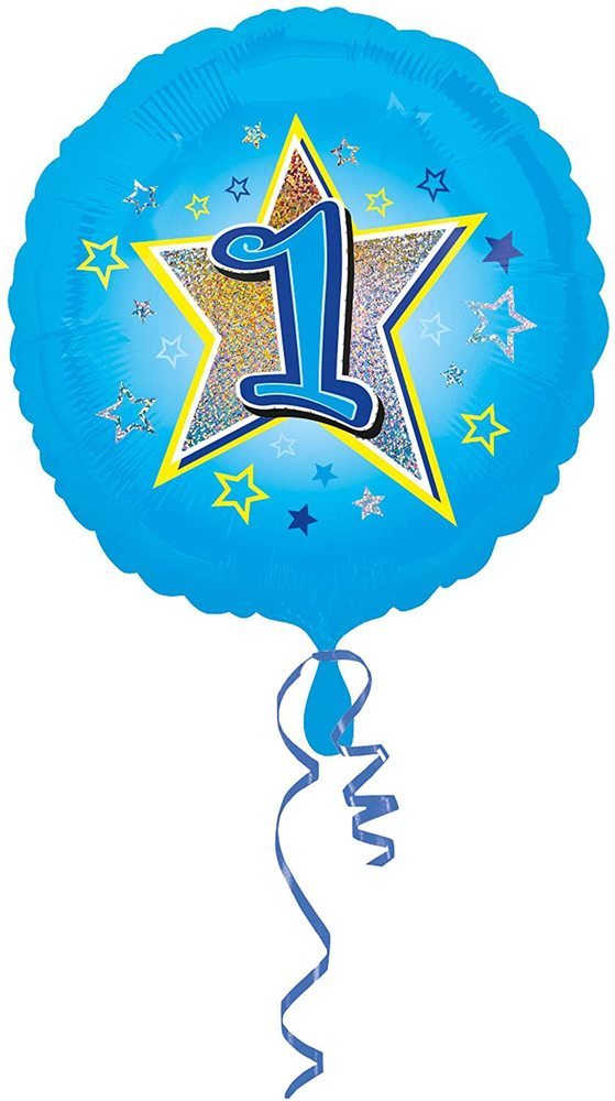 "1" Runder Folienballon mit Sternen für Geburtstag und Jubiläum - 43 cm Blau ABC18