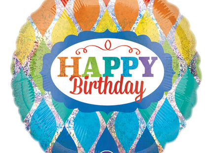 ABC18 "Happy Birthday" Runder Folienballon Holografisch Bunt Triangel - 43 cm