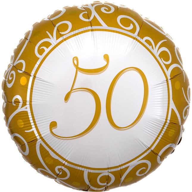 Amscan ABC18 "50" Folienballon Goldene Hochzeit Rund Ø 43 cm 1105875 | Geburtstag Geschenk