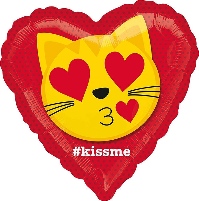 ABC18 Folienballon "Emoticon Love Cat" Küssende Katze Herz |  Ø 43 cm