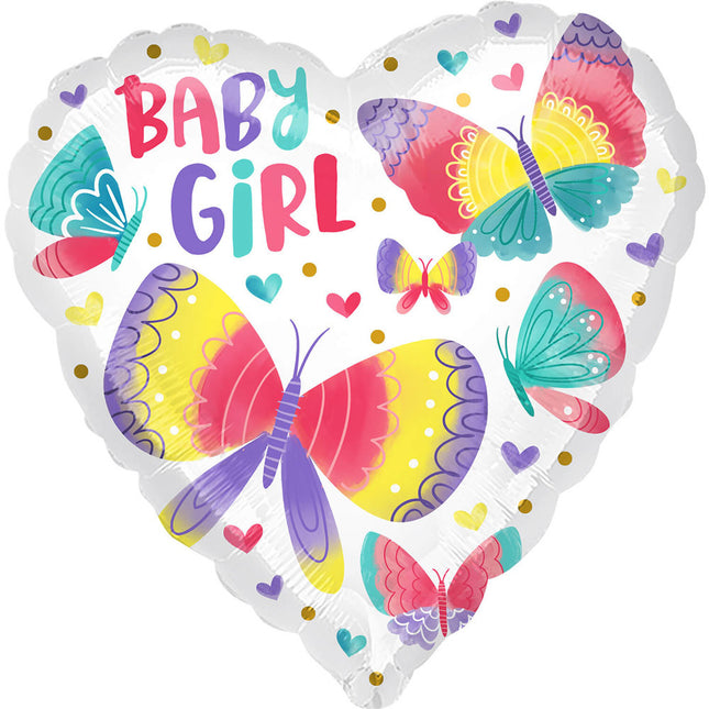 Amscan "Baby Girl" Herz Folienballon - 45,7 cm Wasserfarben 4165701 | Babyparty Dekoration ABC18