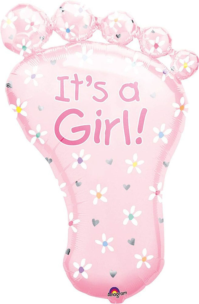 "It´s a Girl - Fuß" XL SuperShape Folienballon Babyshower - Rosa 82 cm Höhe