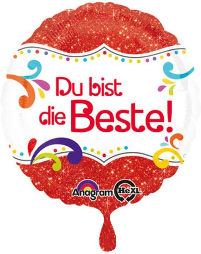 "Du bist die Beste" Runder Folienballon Muttertag - Rot Bunt 43 cm ABC18