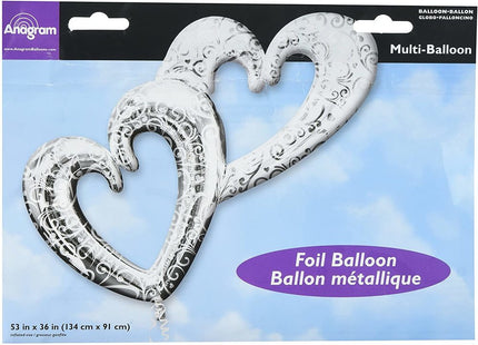 "Verschmolzene Herzen" XL Folienballon Hochzeit Liebe - Silber 134 x 91 cm SuperShape