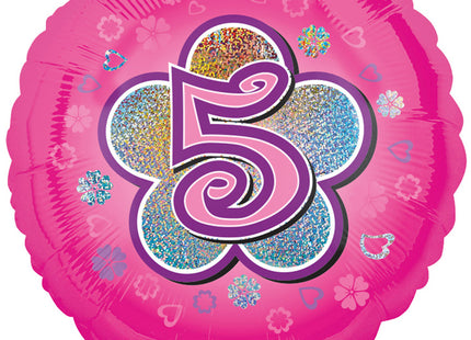 "5" Runder Folienballon mit Blumen für Geburtstag und Jubiläum - 43 cm Pink ABC18
