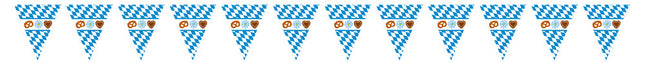 Bayerische Wimpelkette Brezel Edelweiß Lebkuchenherz 400 x 26 cm | Rautenmuster Blau Weiß