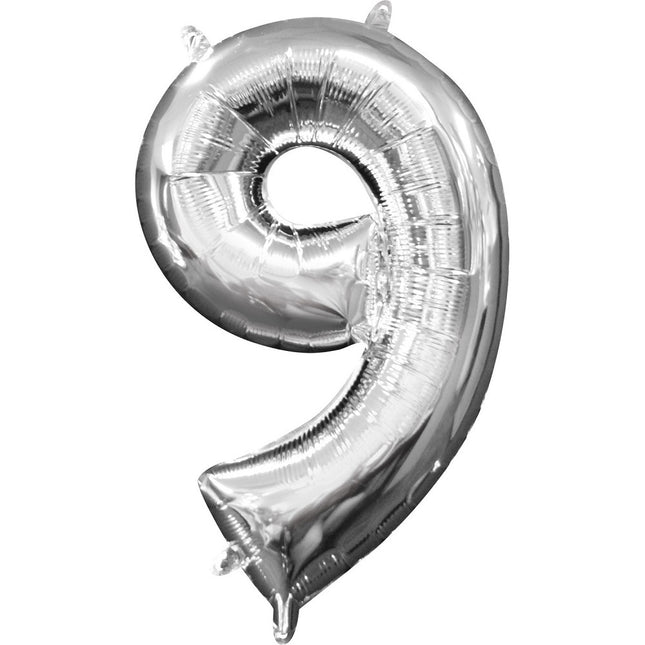 Mini Zahlen Folienballon 35 cm - Silber Zahl 9