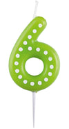 Zahlenkerze mit Punkten 6,5cm | Gr ün # 6