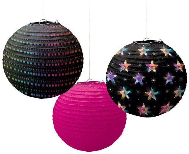 Disco Fever 70´s Party Dekorations Artikel - 3 Dekolaternen