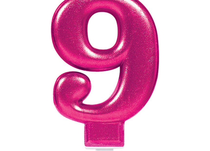 Zahlenkerze Geburtstagskerze "Sparkling Celebrations" 9,3 cm | Metallic Pink - Zahl 9