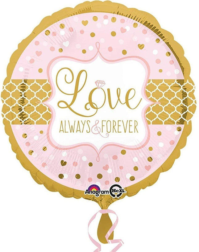 ABC18 Folienballon "Love - Always & Forever" Rund Rosa / Gold | Ø43cm