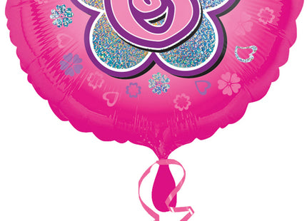 "6" Runder Folienballon mit Blumen für Geburtstag und Jubiläum - 43 cm Pink ABC18