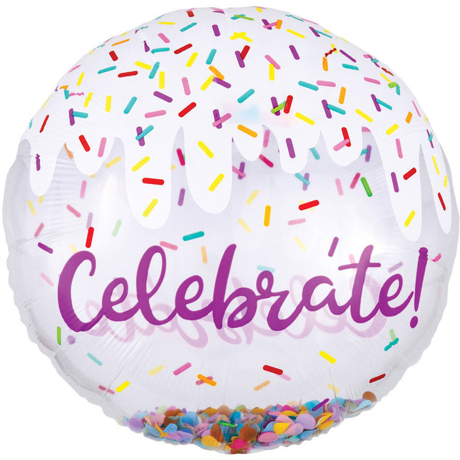 Amscan "Celebrate" XL Folienballon Ø 71 cm - Weiß mit Konfetti 3923811 | Geburtstag Geschenk Shape
